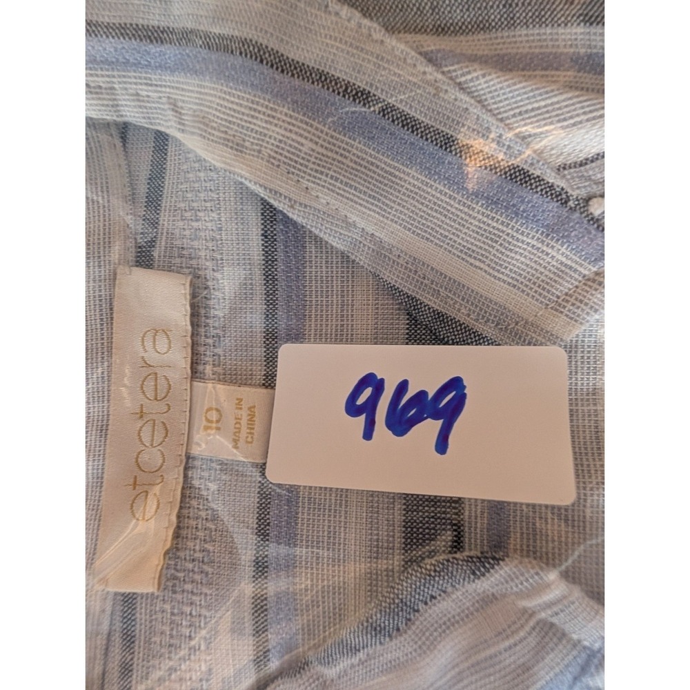 Etcetera Blue White Striped V Neck Linen Blend Tunic Lace Trim Coastal Preppy 10 - Picture 10 of 10